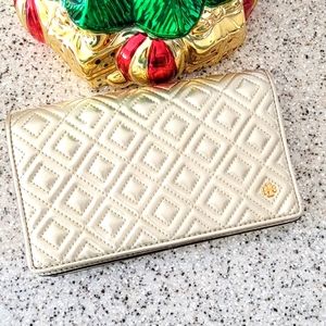 TORY BURCH Gold Metallic Leather Wallet Crossbody NO STRAP Bag